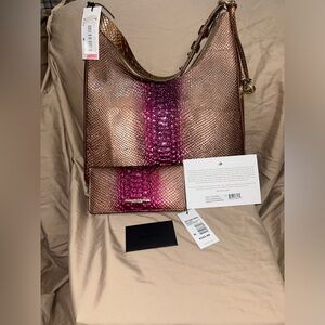 Brahmin Rose and Chestnut Croc-Embossed Shoulder Bag